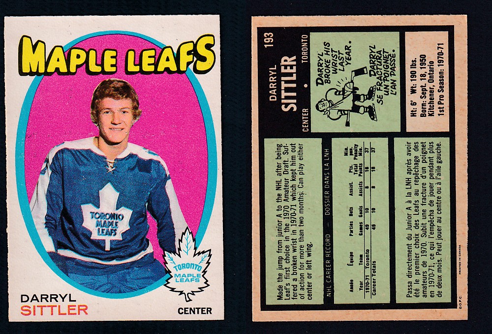 1971-72 O-PEE-CHEE HOCKEY CARD #193 D. SITTLER photo