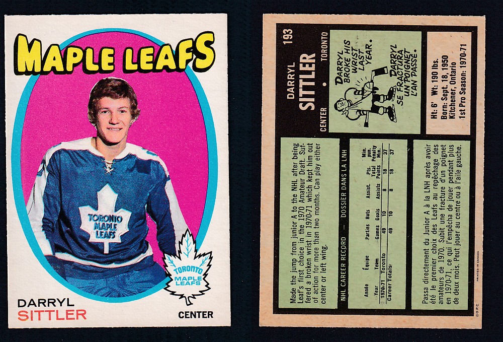 1971-72 O-PEE-CHEE HOCKEY CARD #193 D. SITTLER photo