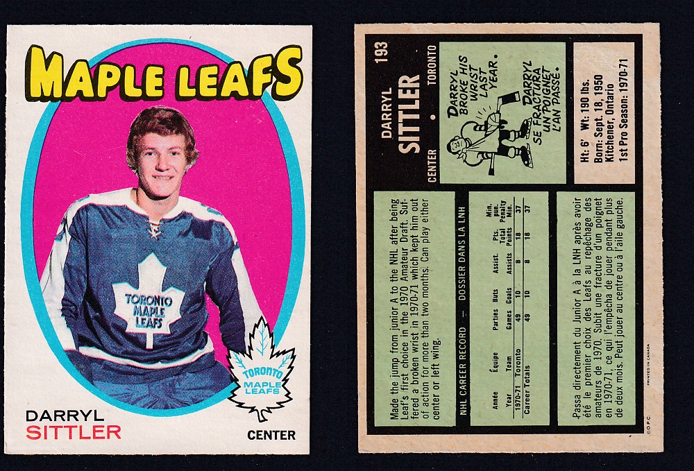 1971-72 O-PEE-CHEE HOCKEY CARD #193 D. SITTLER photo