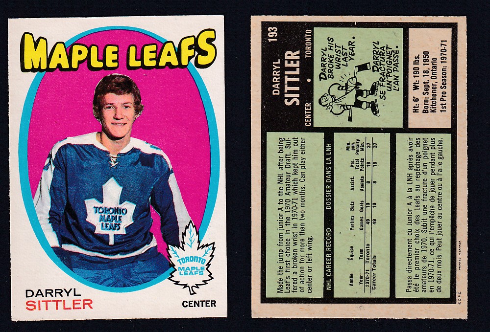 1971-72 O-PEE-CHEE HOCKEY CARD #193 D. SITTLER photo