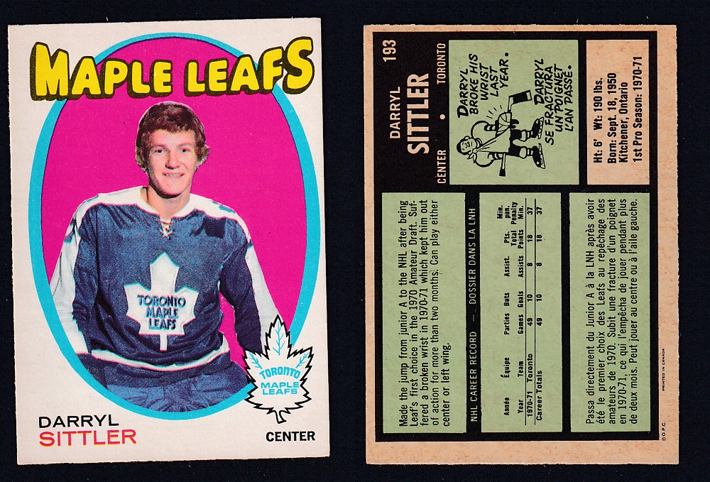 1971-72 O-PEE-CHEE HOCKEY CARD #193 D. SITTLER photo