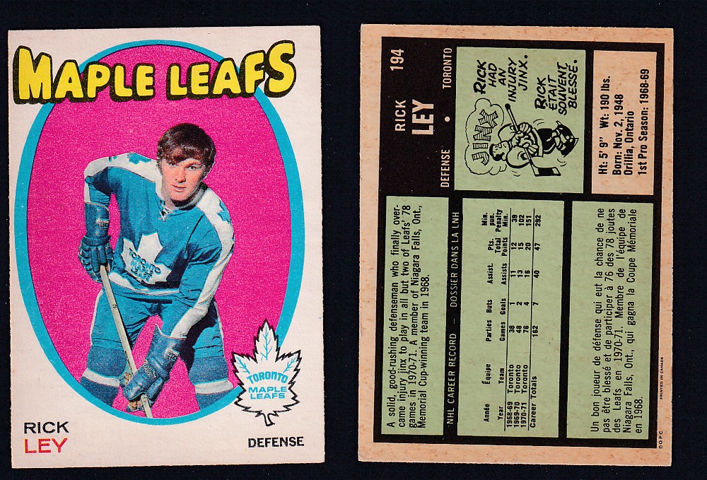 1971-72 O-PEE-CHEE HOCKEY CARD #194 R. LEY photo