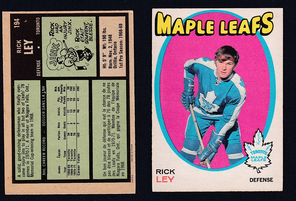 1971-72 O-PEE-CHEE HOCKEY CARD #194 R. LEY photo