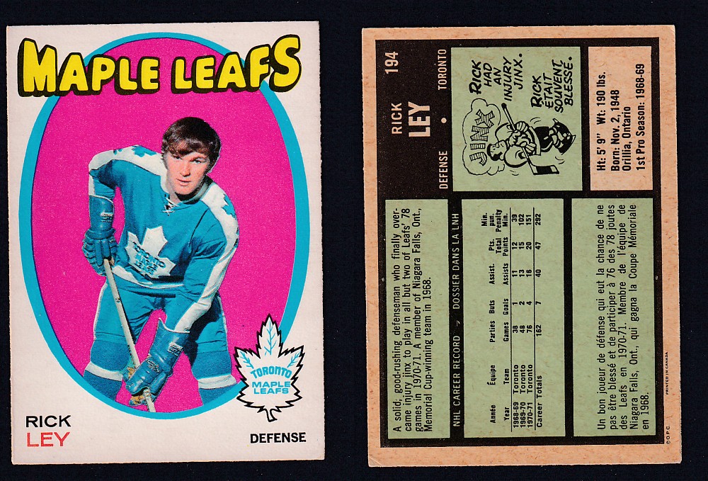 1971-72 O-PEE-CHEE HOCKEY CARD #194 R. LEY photo