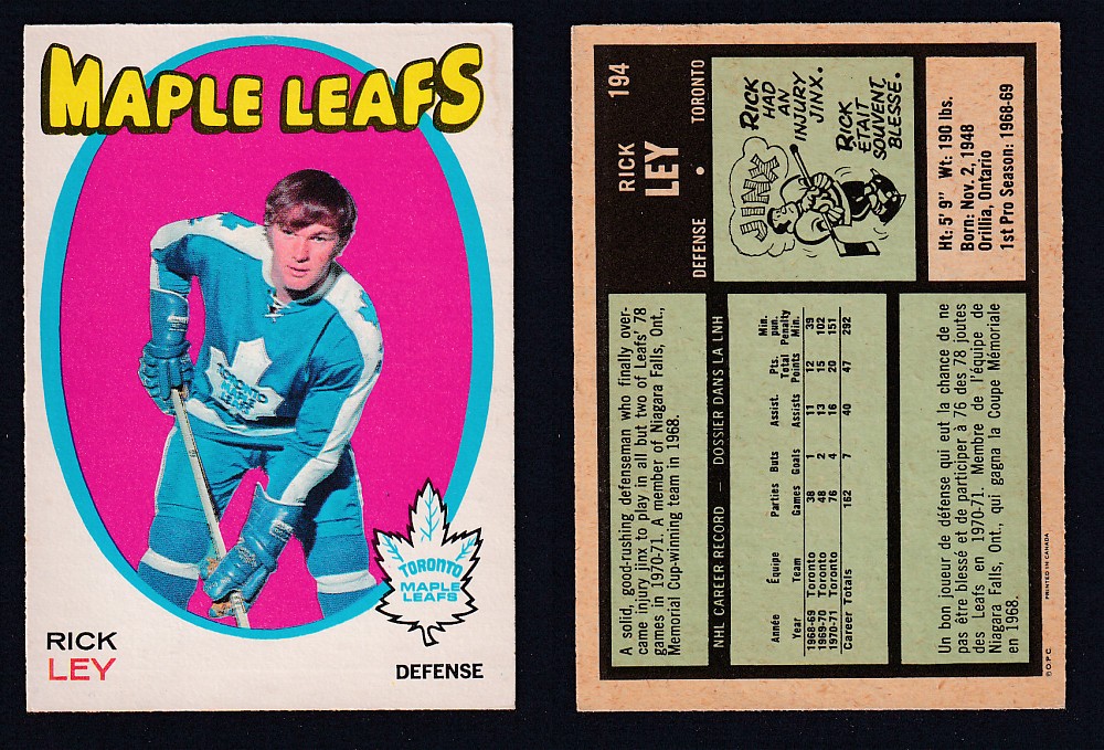 1971-72 O-PEE-CHEE HOCKEY CARD #194 R. LEY photo