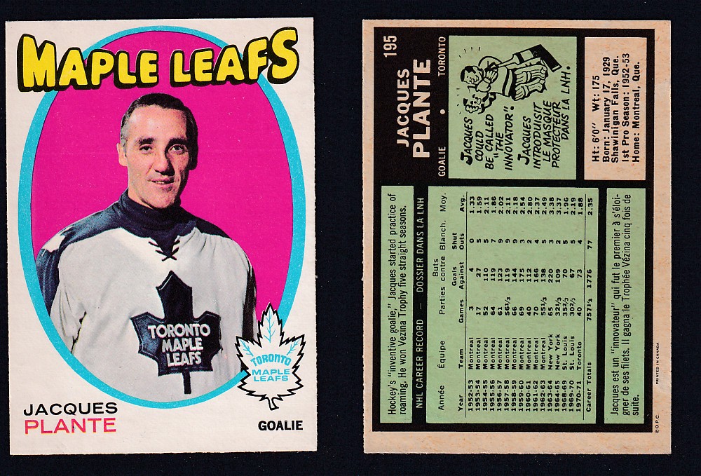 1971-72 O-PEE-CHEE HOCKEY CARD #195 J. PLANTE photo