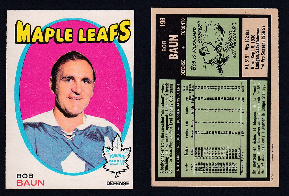 1971-72 O-PEE-CHEE HOCKEY CARD #196 B. BAUN photo