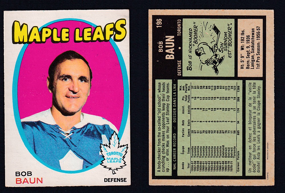 1971-72 O-PEE-CHEE HOCKEY CARD #196 B. BAUN photo