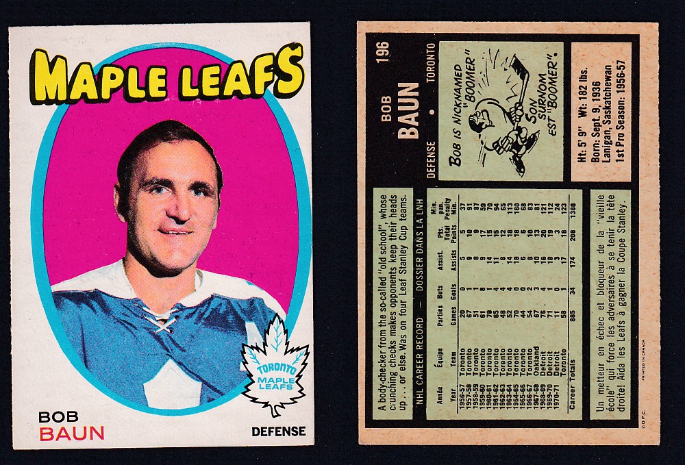 1971-72 O-PEE-CHEE HOCKEY CARD #196 B. BAUN photo