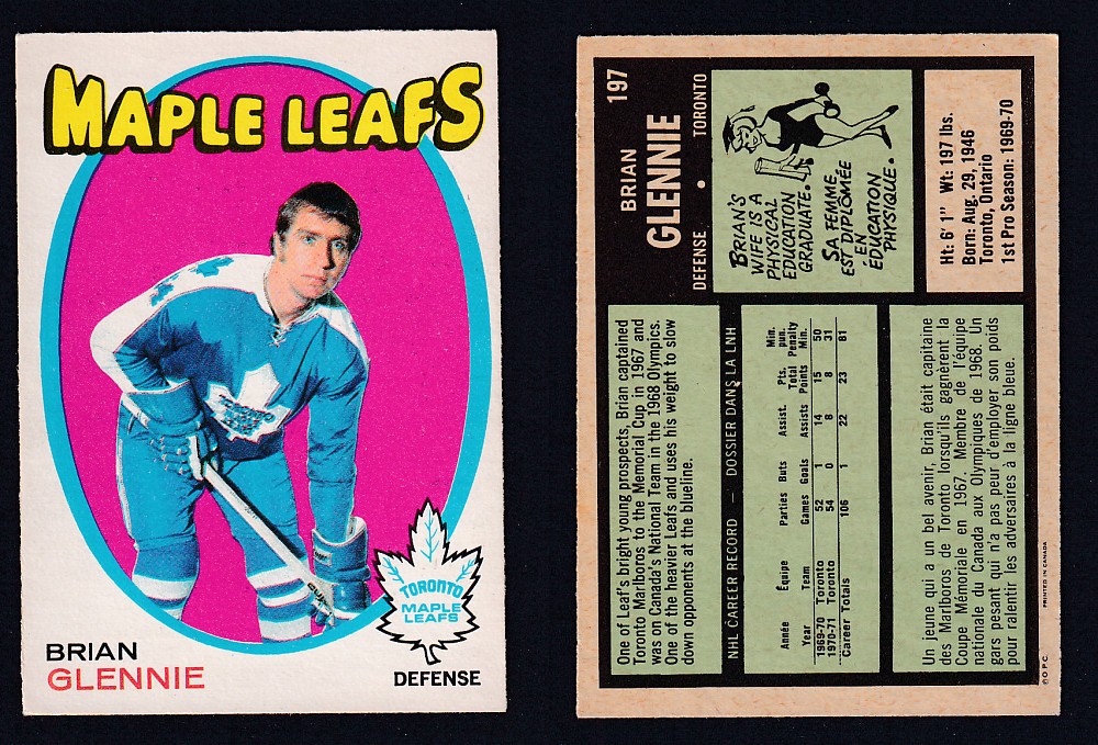 1971-72 O-PEE-CHEE HOCKEY CARD #197 B. GLENNIE photo