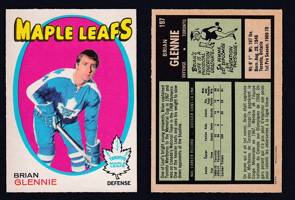 1971-72 O-PEE-CHEE HOCKEY CARD #197 B. GLENNIE photo