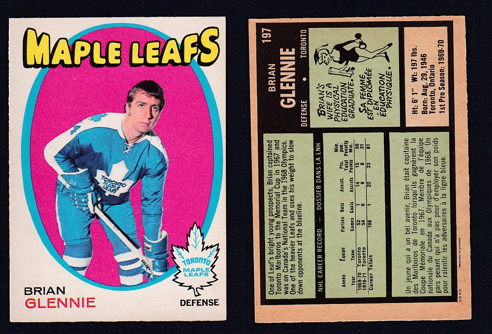 1971-72 O-PEE-CHEE HOCKEY CARD #197 B. GLENNIE photo