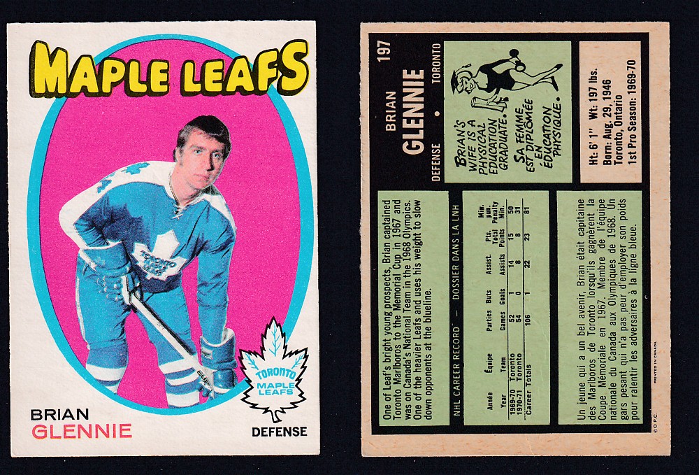 1971-72 O-PEE-CHEE HOCKEY CARD #197 B. GLENNIE photo