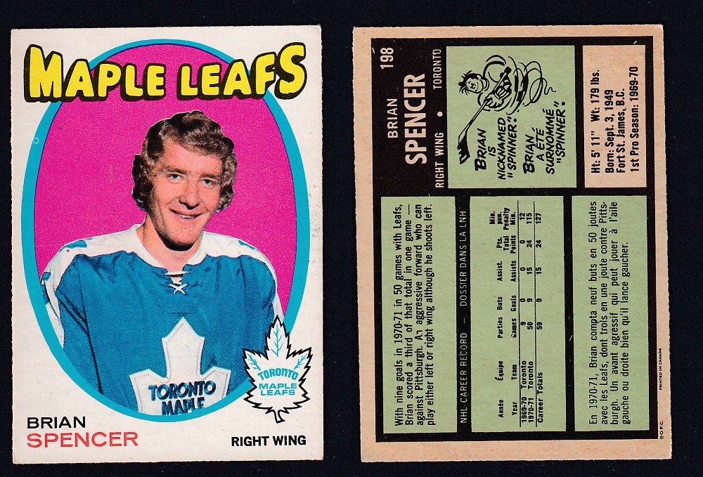 1971-72 O-PEE-CHEE HOCKEY CARD #198 B. SPENCER photo