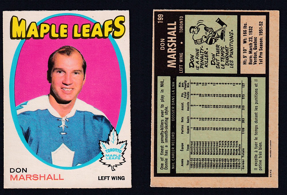 1971-72 O-PEE-CHEE HOCKEY CARD #199 D. MARSHALL photo