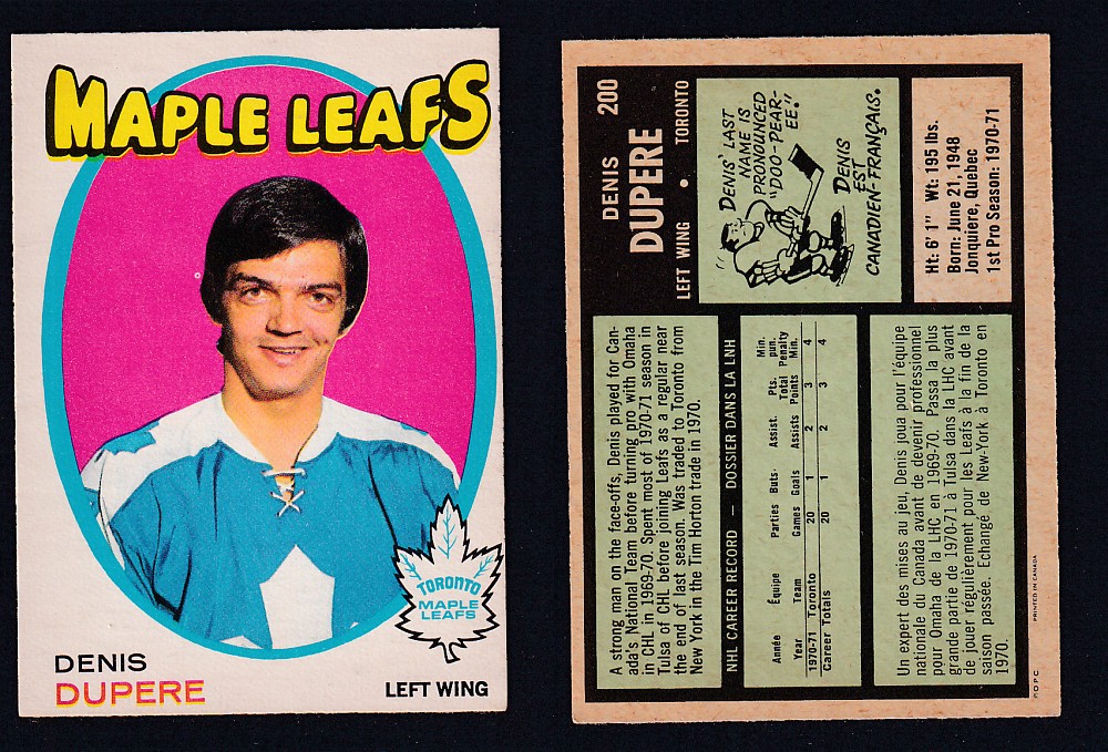 1971-72 O-PEE-CHEE HOCKEY CARD #200 D. DUPERE photo