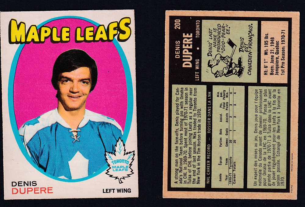 1971-72 O-PEE-CHEE HOCKEY CARD #200 D. DUPERE photo