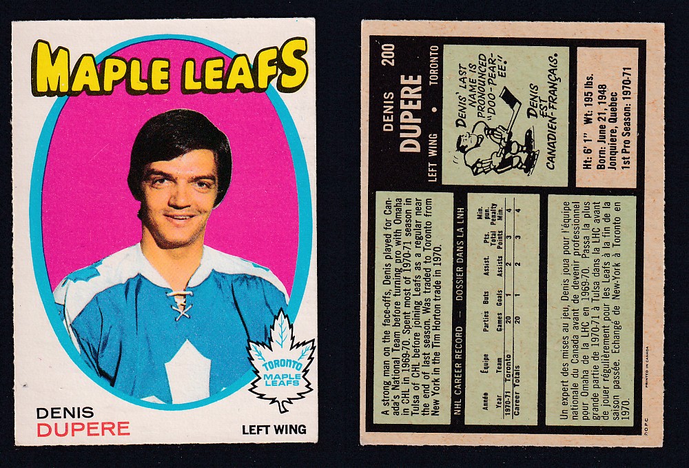 1971-72 O-PEE-CHEE HOCKEY CARD #200 D. DUPERE photo