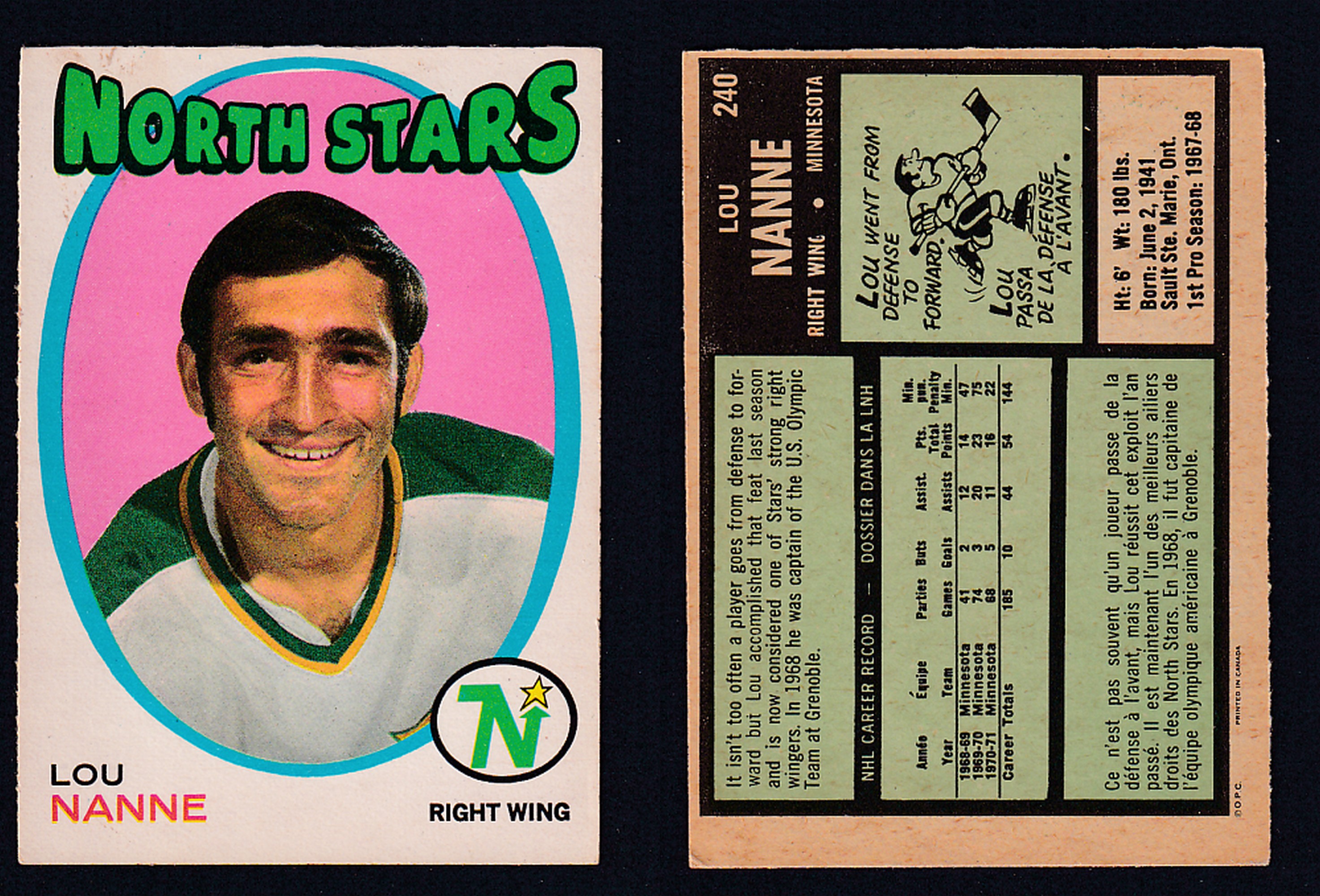 1971-72 O-PEE-CHEE HOCKEY CARD #240 L. NANNE photo