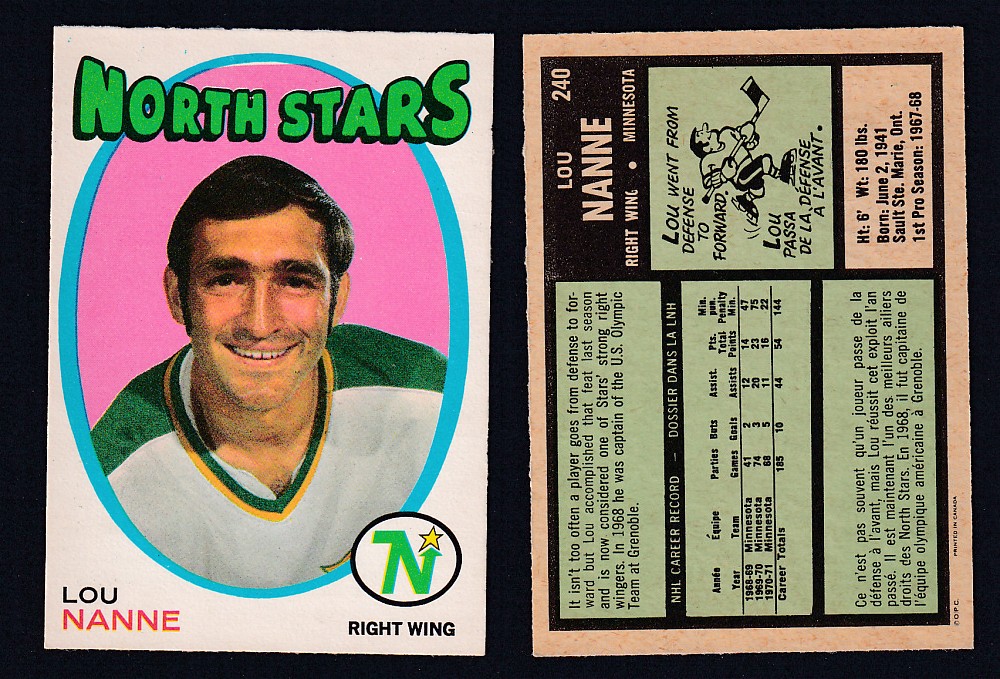 1971-72 O-PEE-CHEE HOCKEY CARD #240 L. NANNE photo