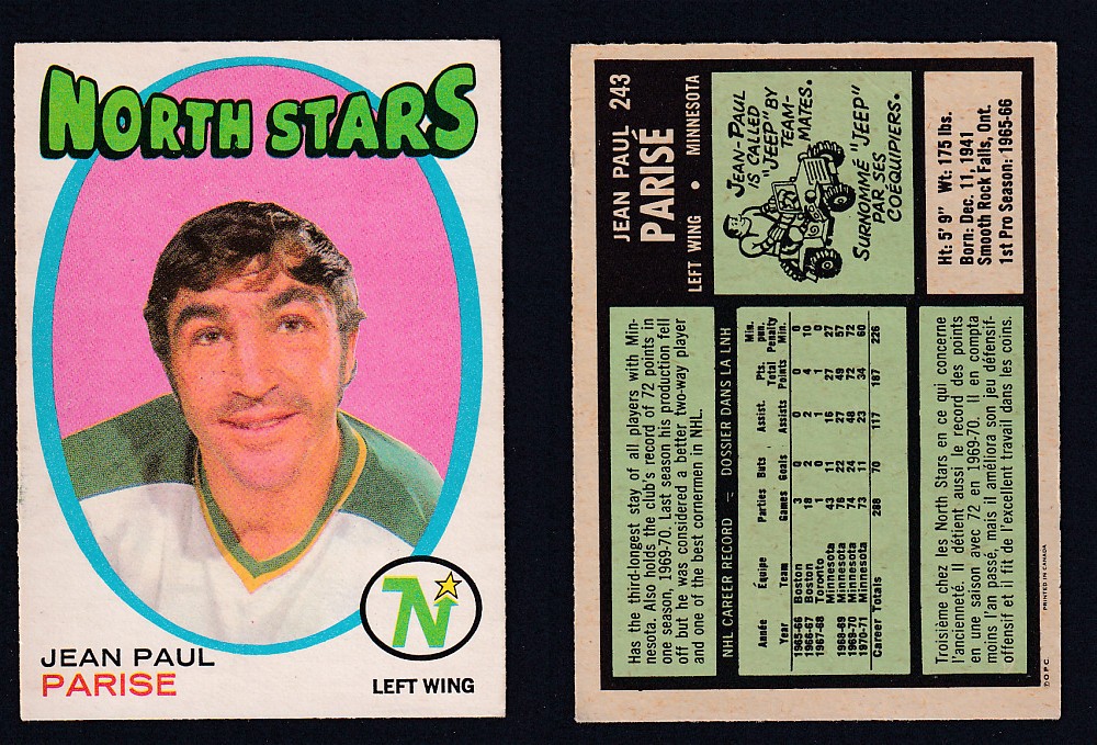 1971-72 O-PEE-CHEE HOCKEY CARD #243 J.P. PARISE photo