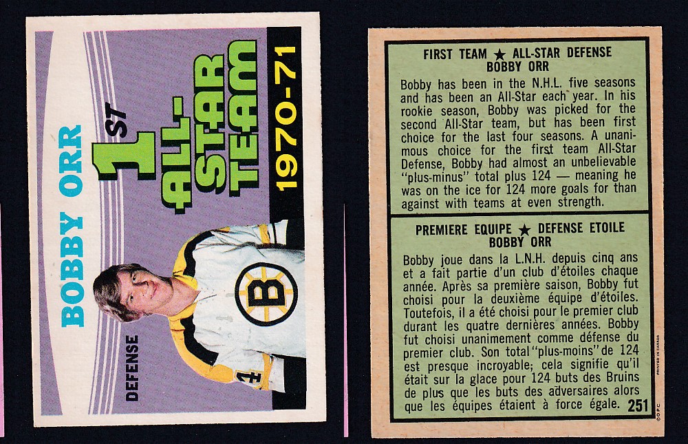 1971-72 O-PEE-CHEE HOCKEY CARD #251 FIRST TEAM ALL STAR: BOBBY ORR photo