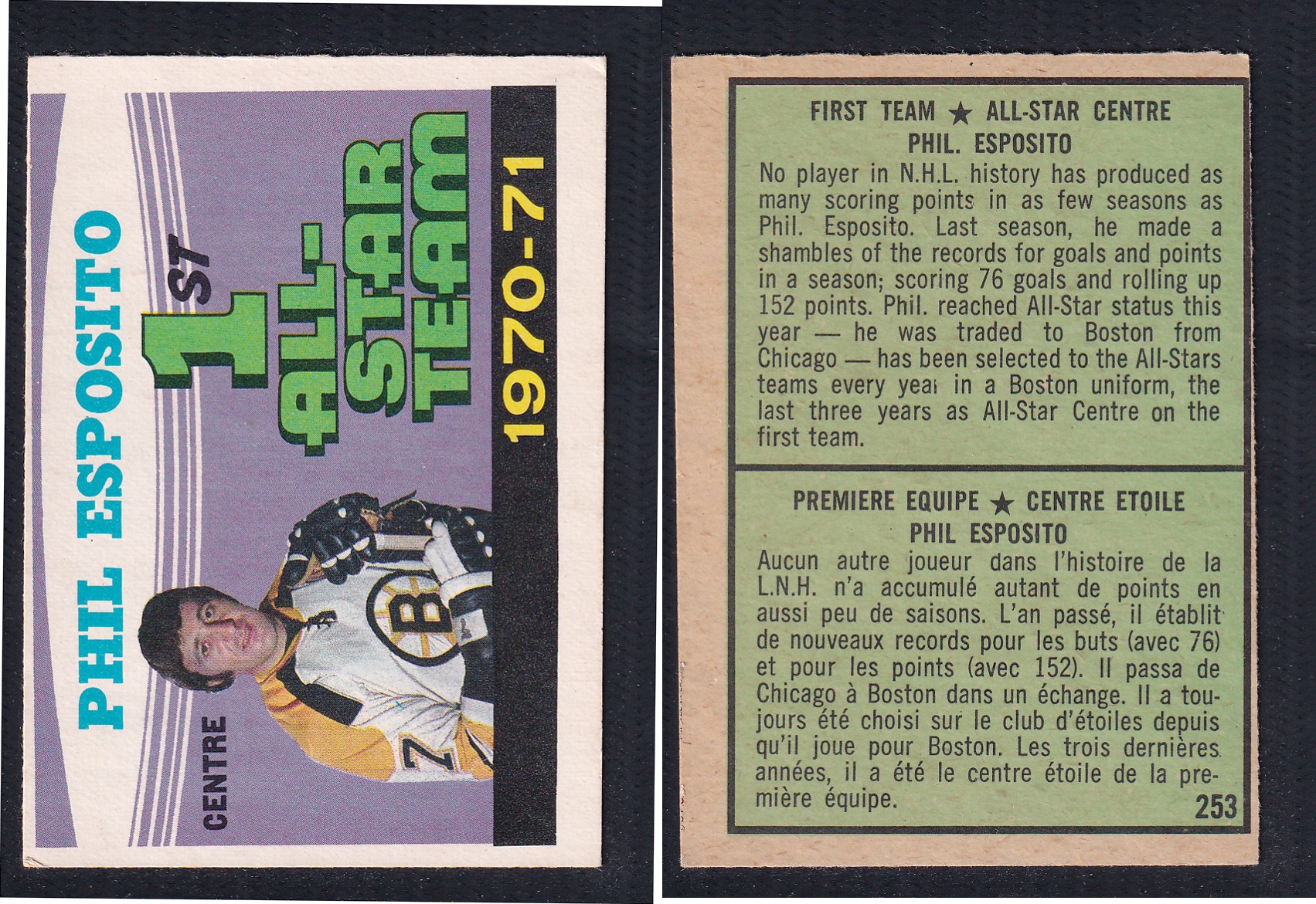 1971-72 O-PEE-CHEE HOCKEY CARD #253 FIRST TEAM ALL STAR: PHIL ESPOSITO photo