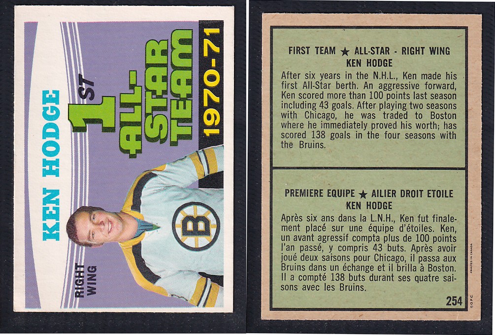 1971-72 O-PEE-CHEE HOCKEY CARD #254 FIRST TEAM ALL STAR: KEN HODGE photo