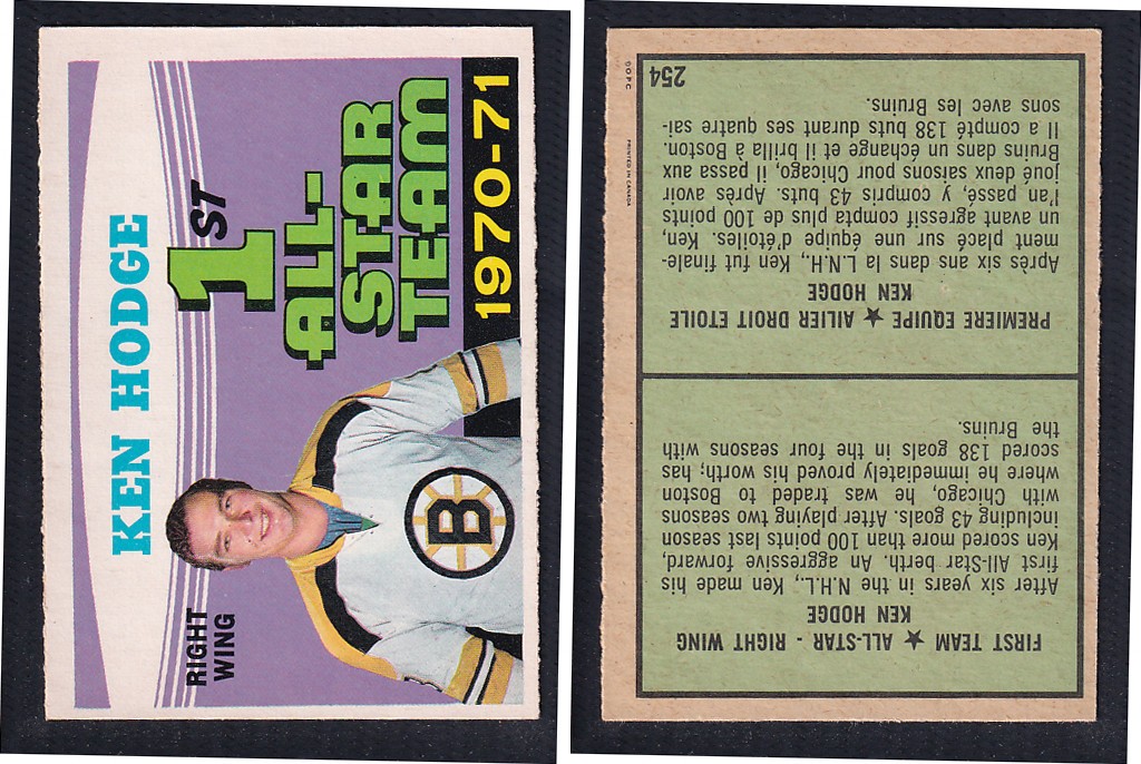 1971-72 O-PEE-CHEE HOCKEY CARD #254 FIRST TEAM ALL STAR: KEN HODGE photo