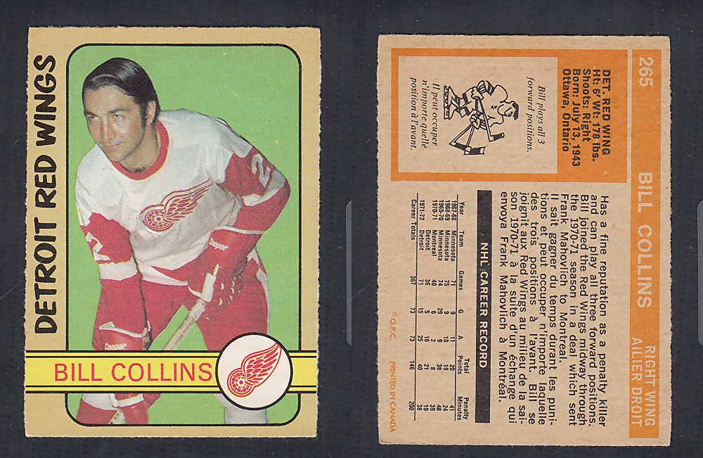 1972-73 O-PEE-CHEE HOCKEY CARD #265 B. COLLINS photo