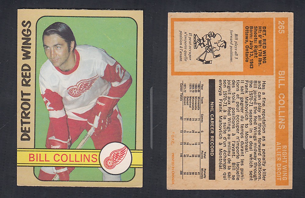 1972-73 O-PEE-CHEE HOCKEY CARD #265 B. COLLINS photo