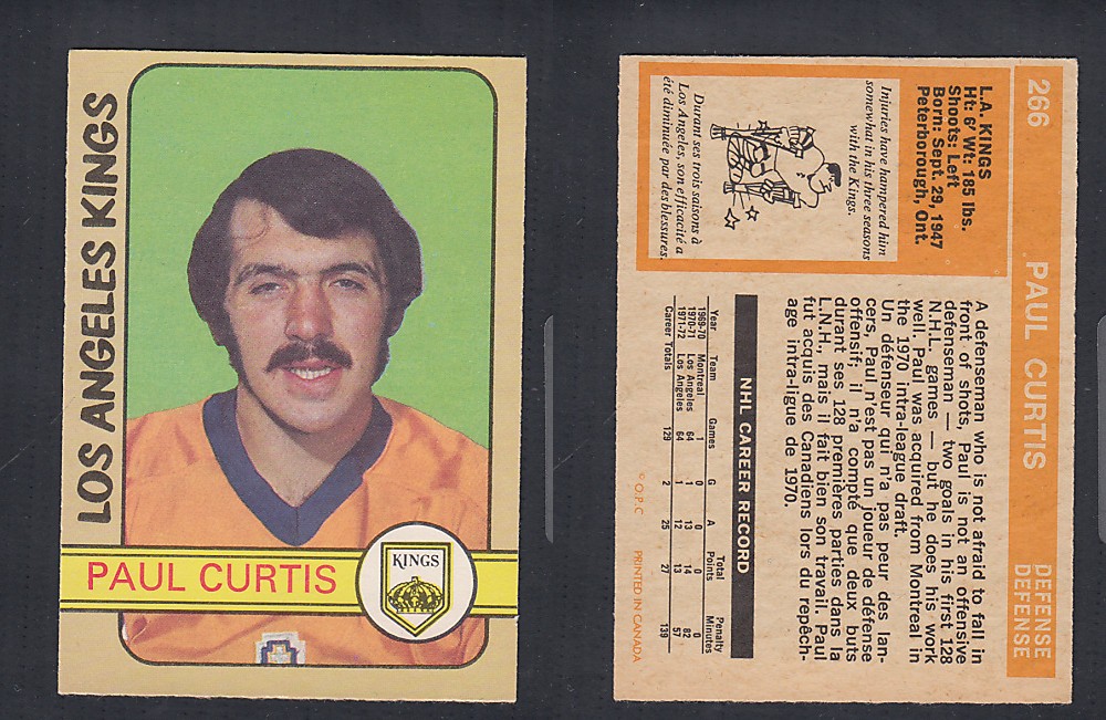 1972-73 O-PEE-CHEE HOCKEY CARD #266 P. CURTIS photo