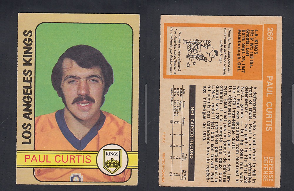 1972-73 O-PEE-CHEE HOCKEY CARD #266 P. CURTIS photo