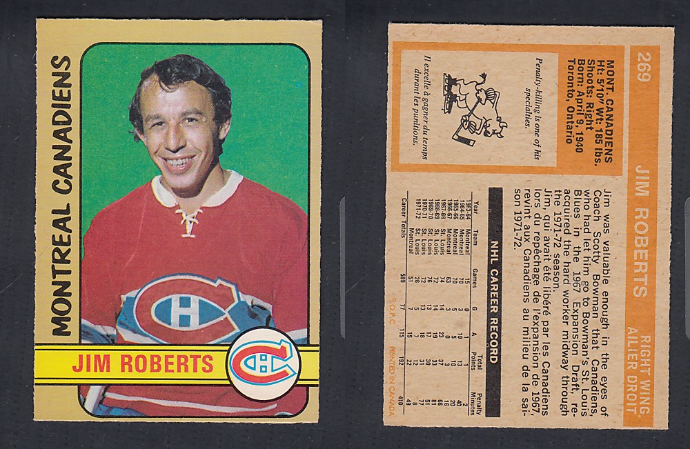 1972-73 O-PEE-CHEE HOCKEY CARD #269 J. ROBERTS photo