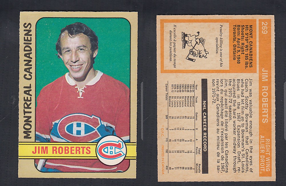 1972-73 O-PEE-CHEE HOCKEY CARD #269 J. ROBERTS photo