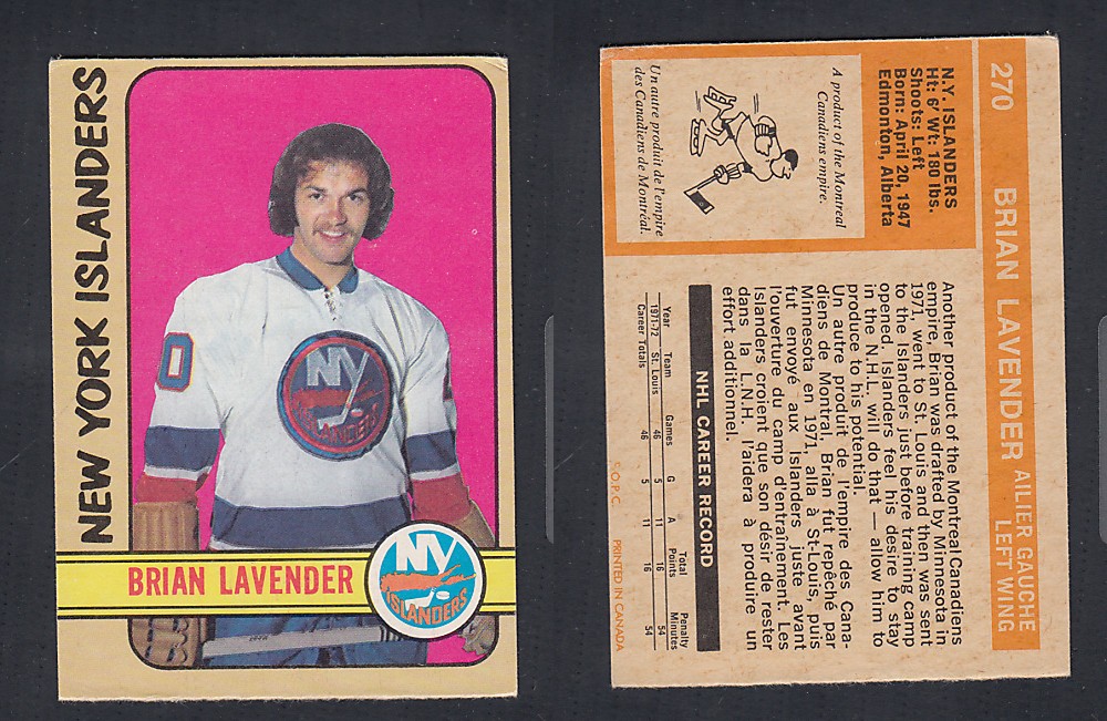 1972-73 O-PEE-CHEE HOCKEY CARD #270 B. LAVENDER photo