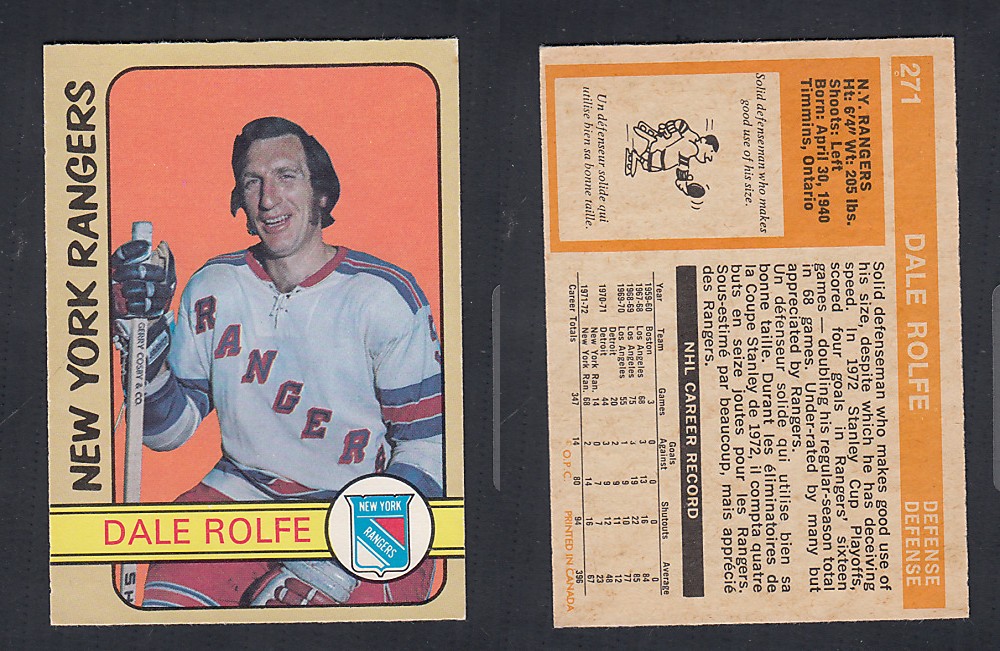 1972-73 O-PEE-CHEE HOCKEY CARD #271 D. ROLFE photo