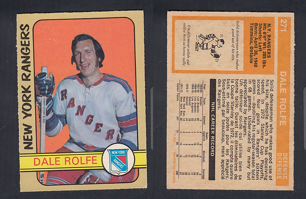 1972-73 O-PEE-CHEE HOCKEY CARD #271 D. ROLFE photo