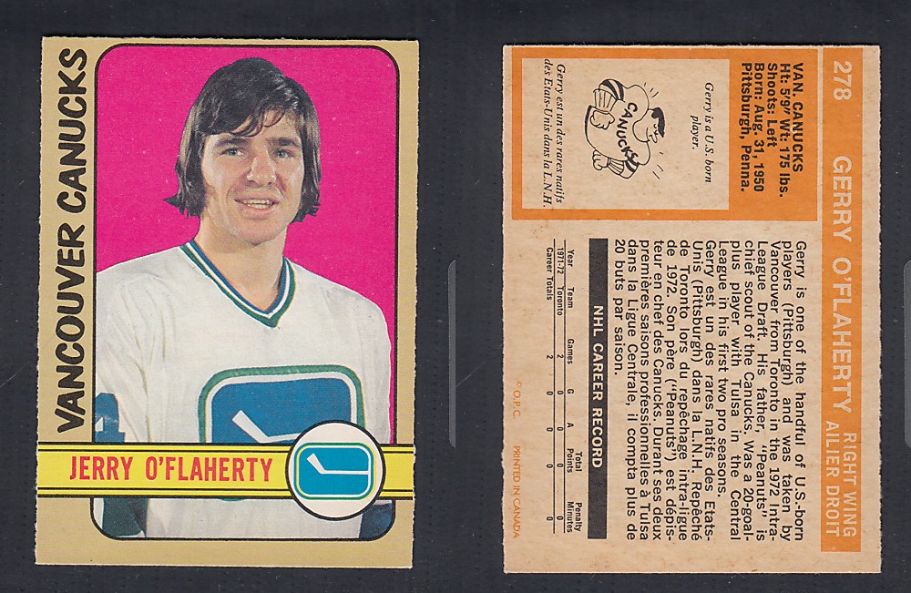 1972-73 O-PEE-CHEE HOCKEY CARD #278 J. O'FLAHERTY photo