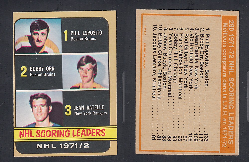 1972-73 O-PEE-CHEE HOCKEY CARD #280 NHL SCORING LEADERS photo