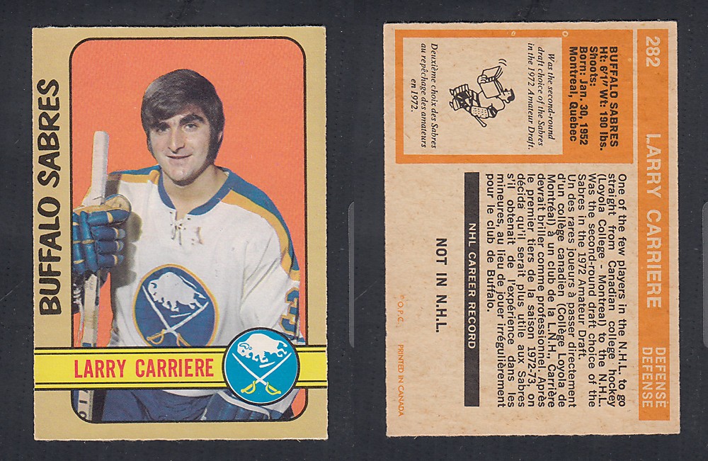 1972-73 O-PEE-CHEE HOCKEY CARD #282 L. CARRIERE photo