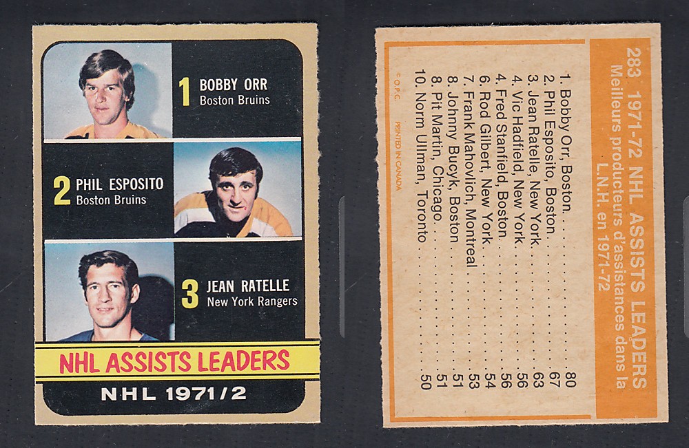 1972-73 O-PEE-CHEE HOCKEY CARD #283 NHL ASSISTS LEADERS photo