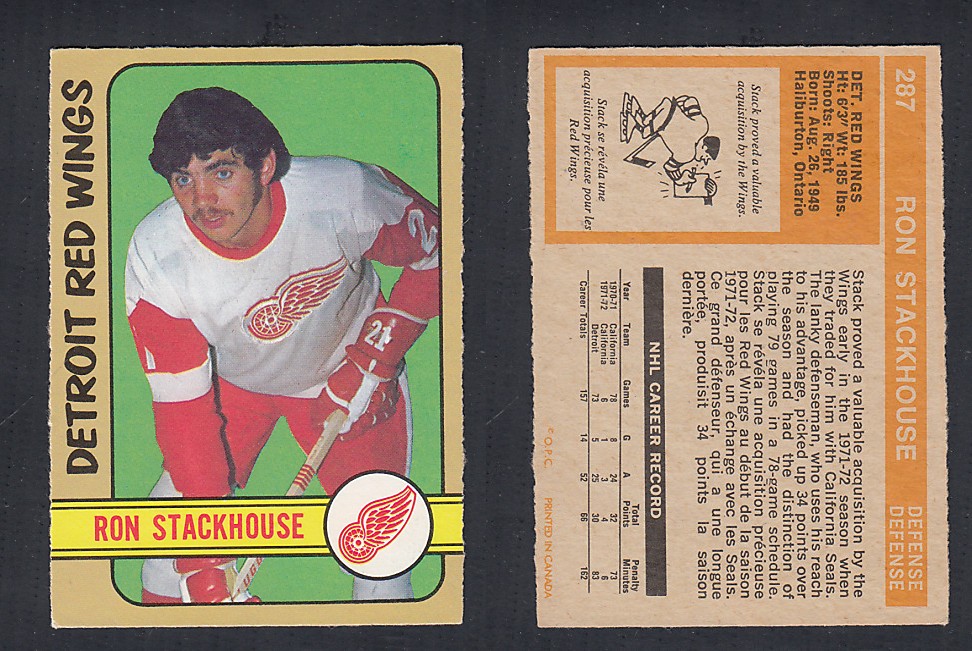 1972-73 O-PEE-CHEE HOCKEY CARD #287 R. STACKHOUSE photo