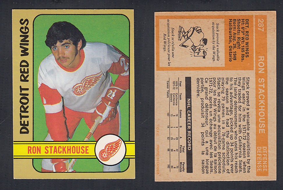 1972-73 O-PEE-CHEE HOCKEY CARD #287 R. STACKHOUSE photo