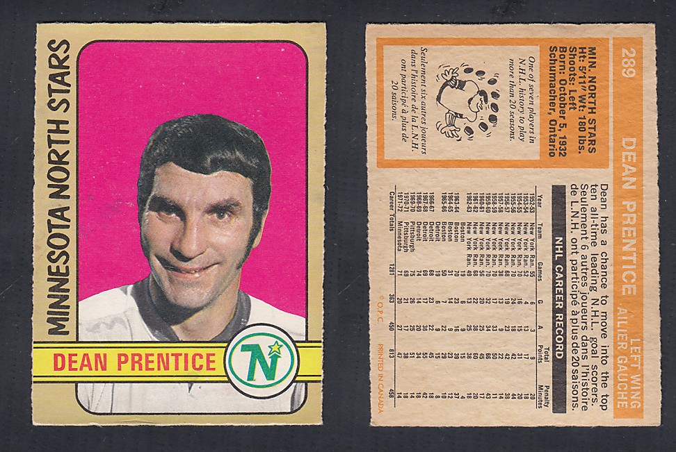 1972-73 O-PEE-CHEE HOCKEY CARD #289 D. PRENTICE photo