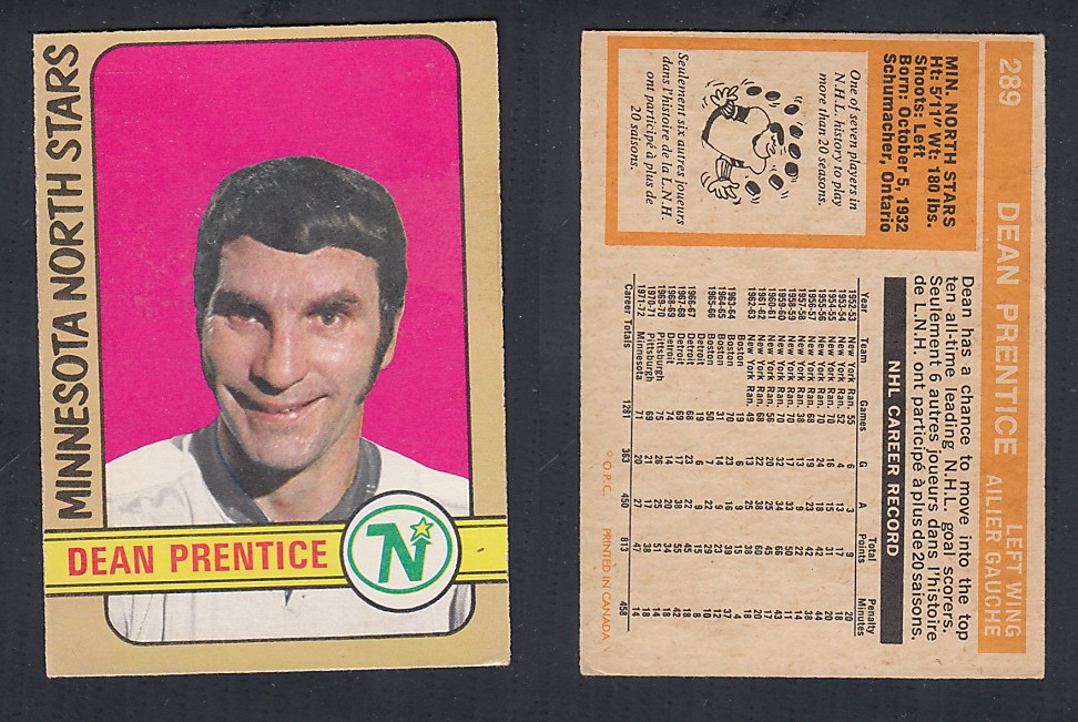 1972-73 O-PEE-CHEE HOCKEY CARD #289 D. PRENTICE photo