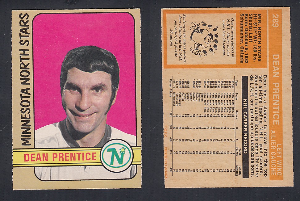 1972-73 O-PEE-CHEE HOCKEY CARD #289 D. PRENTICE photo