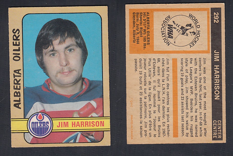 1972-73 O-PEE-CHEE HOCKEY CARD #292 J. HARRISON photo