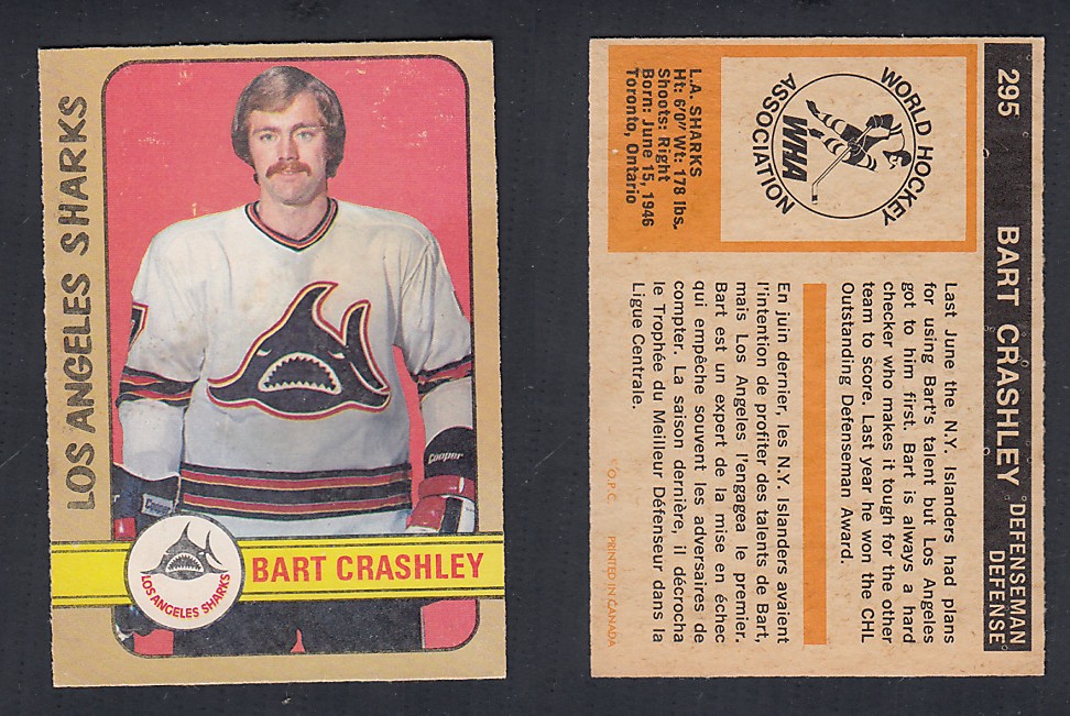 1972-73 O-PEE-CHEE HOCKEY CARD #295 B. CRASHLEY photo