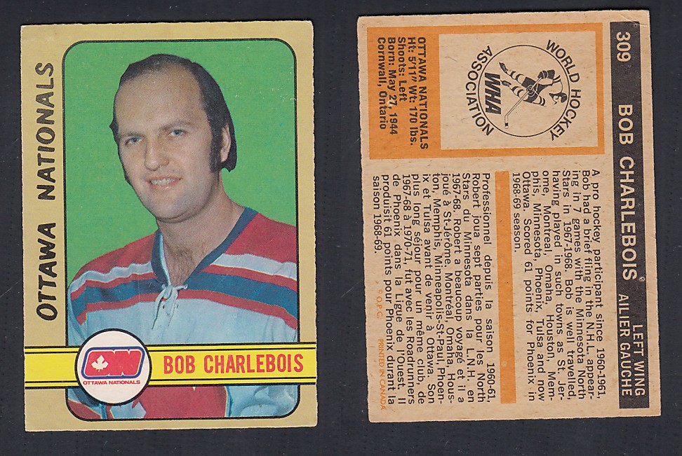 1972-73 O-PEE-CHEE HOCKEY CARD #309 B. CHARLEBOIS photo